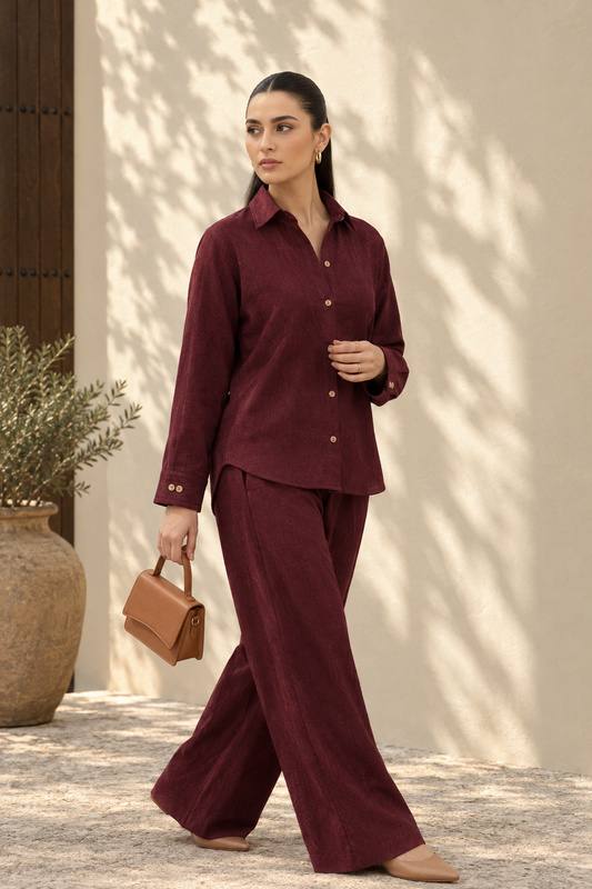 ZEVREL — WINE MUSE BURGUNDY Textured Co-Ord Set